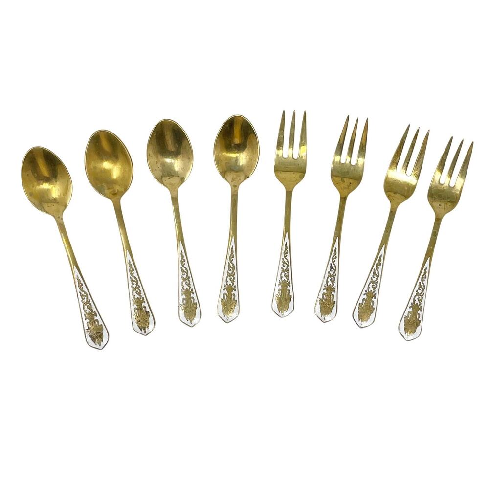 Vintage Mid Century Small Spoons and Forks Set of 8 Sugar Serving Appetizer Thai